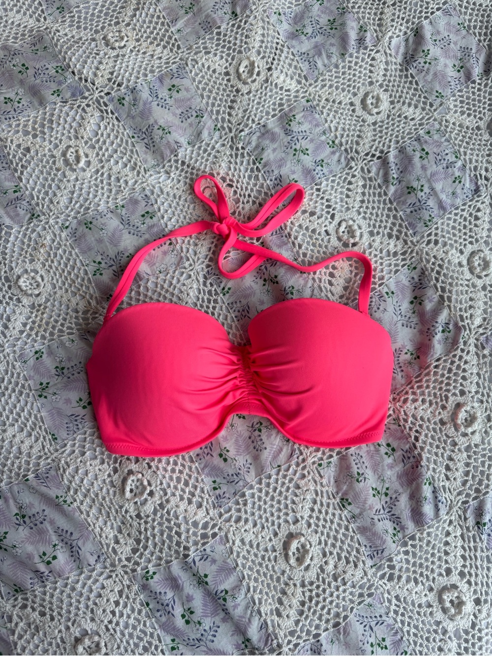 Y2K Victoria’s Secret neon pink ruched halter bikini top - Picture 1 of 5